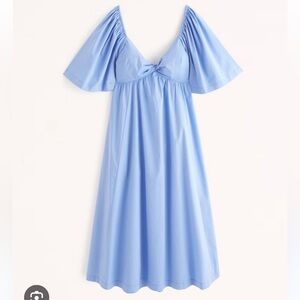 NWT Abercrombie BLUE Angel Sleeve Twist-Front Midi Dress Size Small